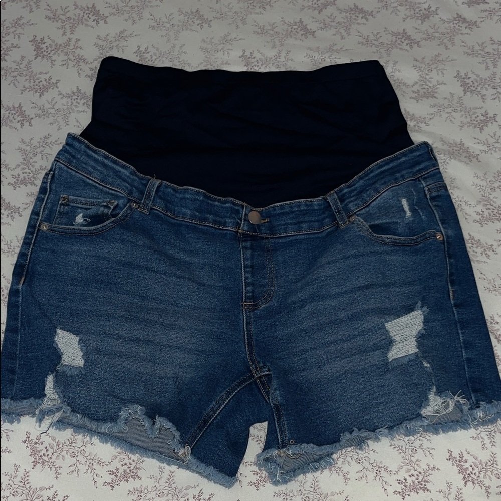 Time and Tru Maternity Distressed Denim Shorts